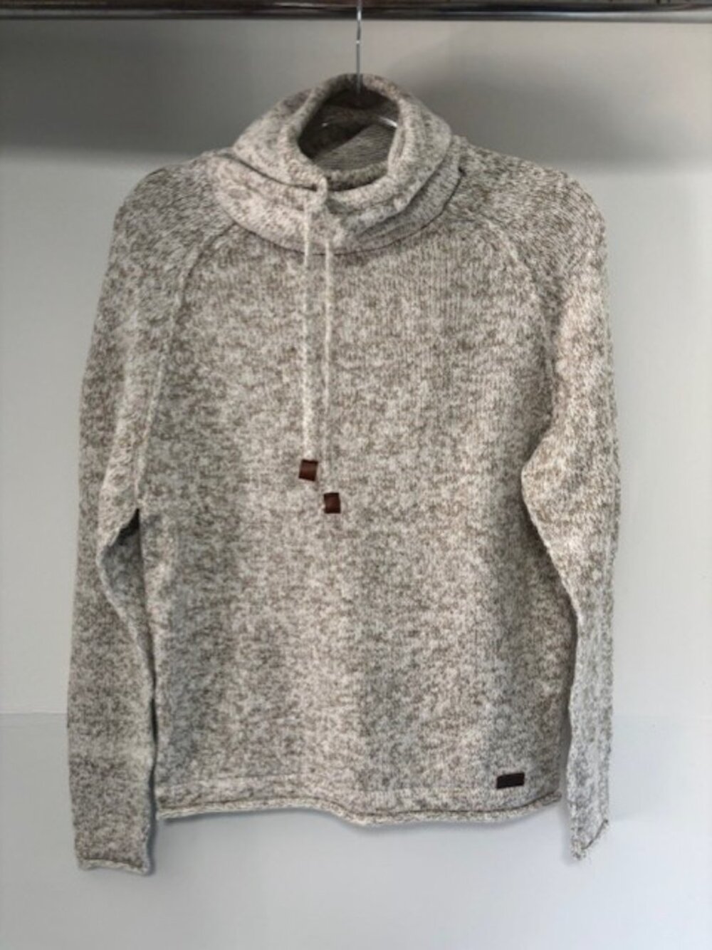Outpost Makers Womens S Heathered Gray Drawstring Cowl Neck Knit Sweater Buckle